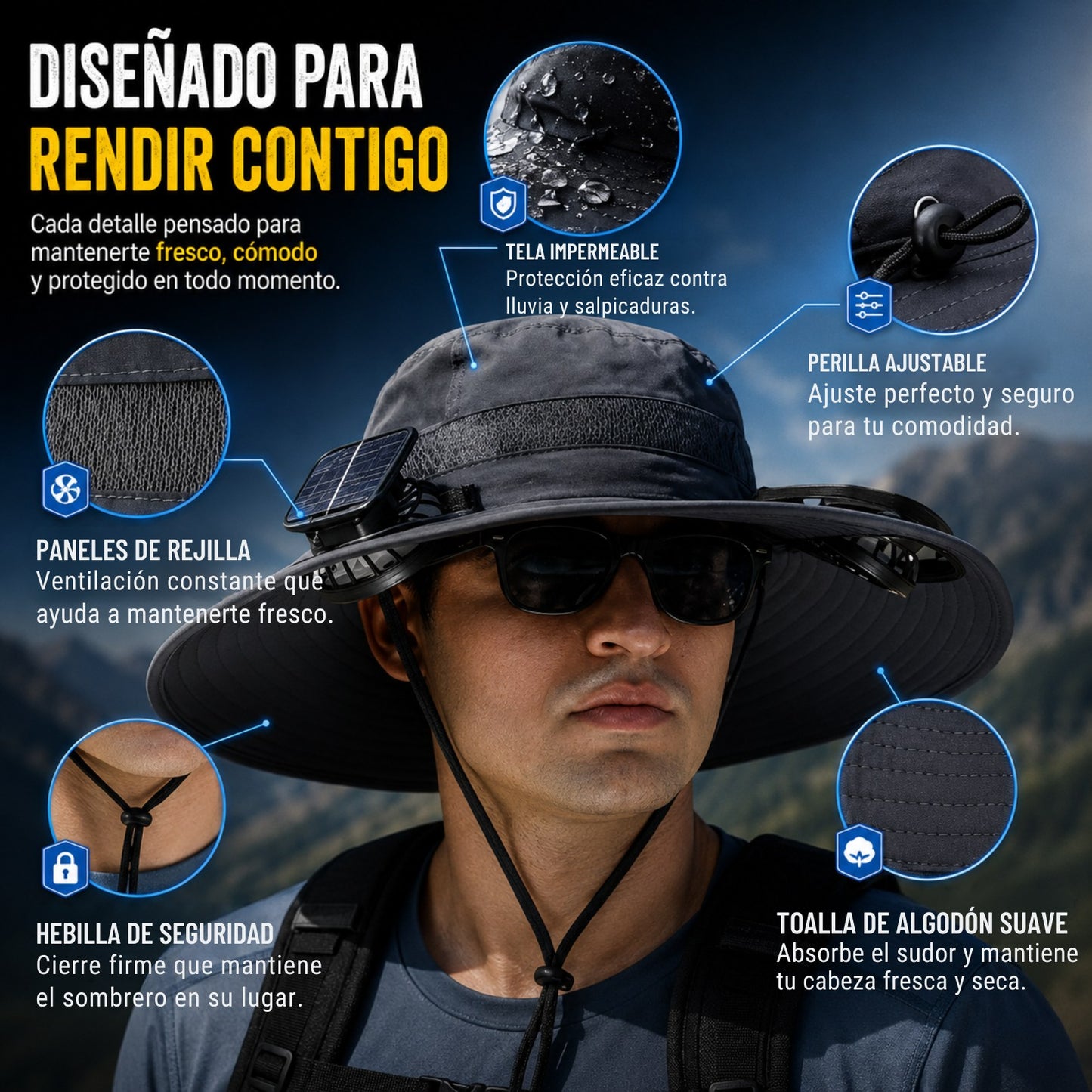 BrisaGo™ Sombrero con Ventilador Impermeable