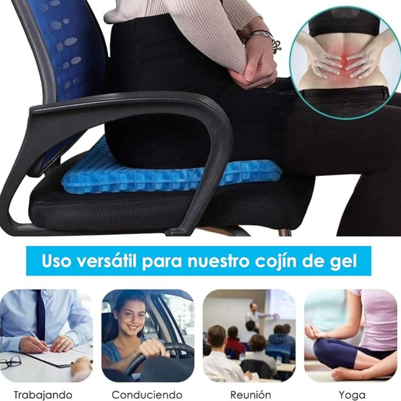 ComfortFlex: Cojín Ergonomico de Gel - Alivia tu Espalda y Mejora tu Postura