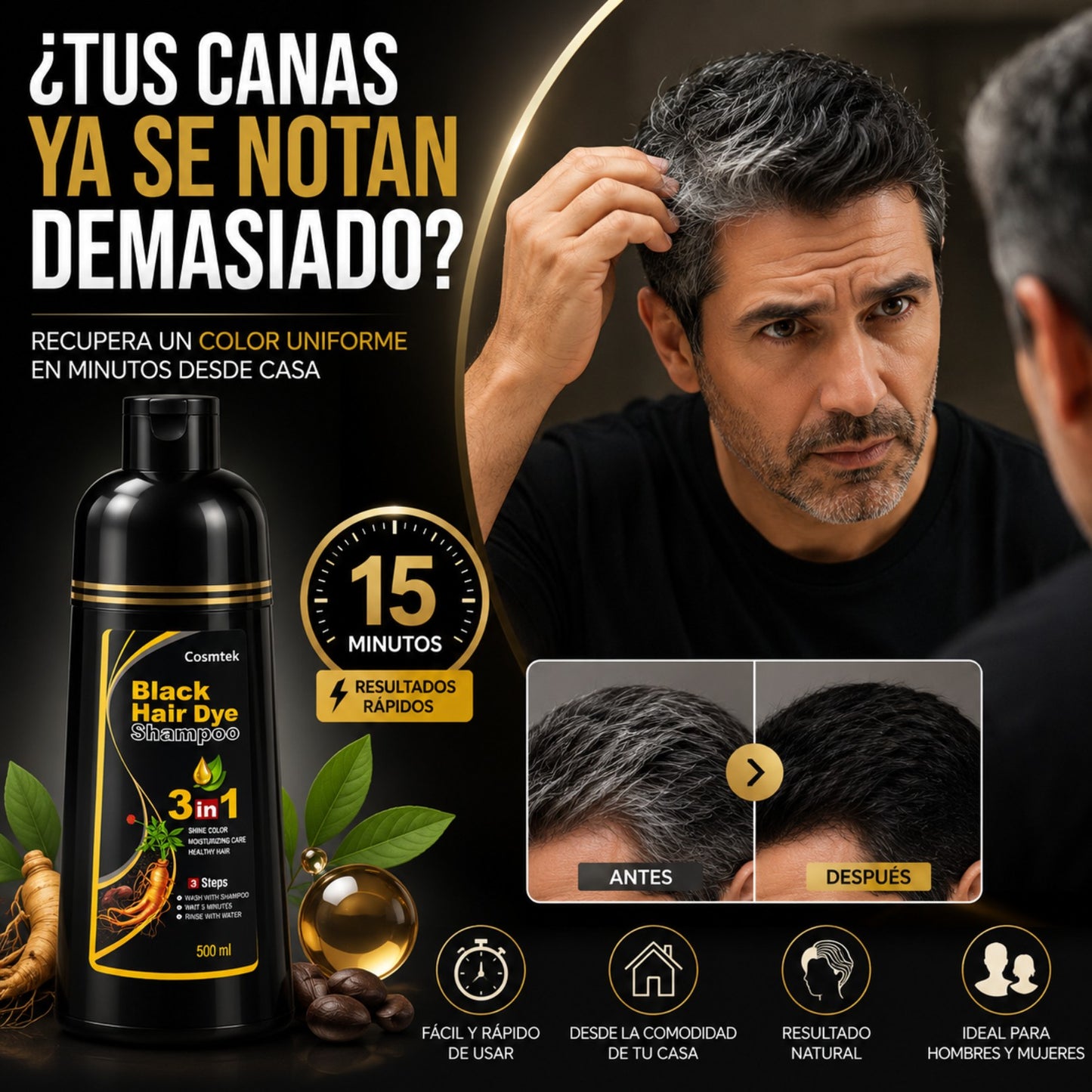 ColorZen™ Shampoo Cubre Canas | Color Negro