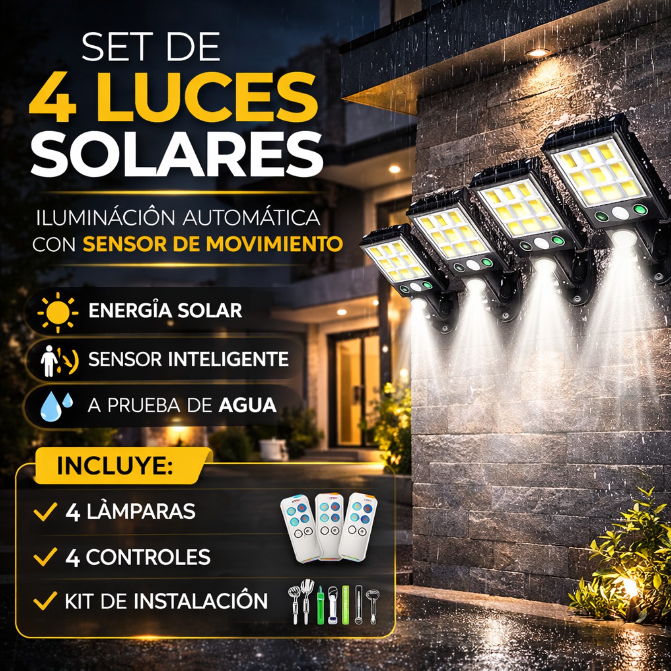 LUMINIX: SET DE 4 LUCES SOLARES - AHORRA ENERGÍA