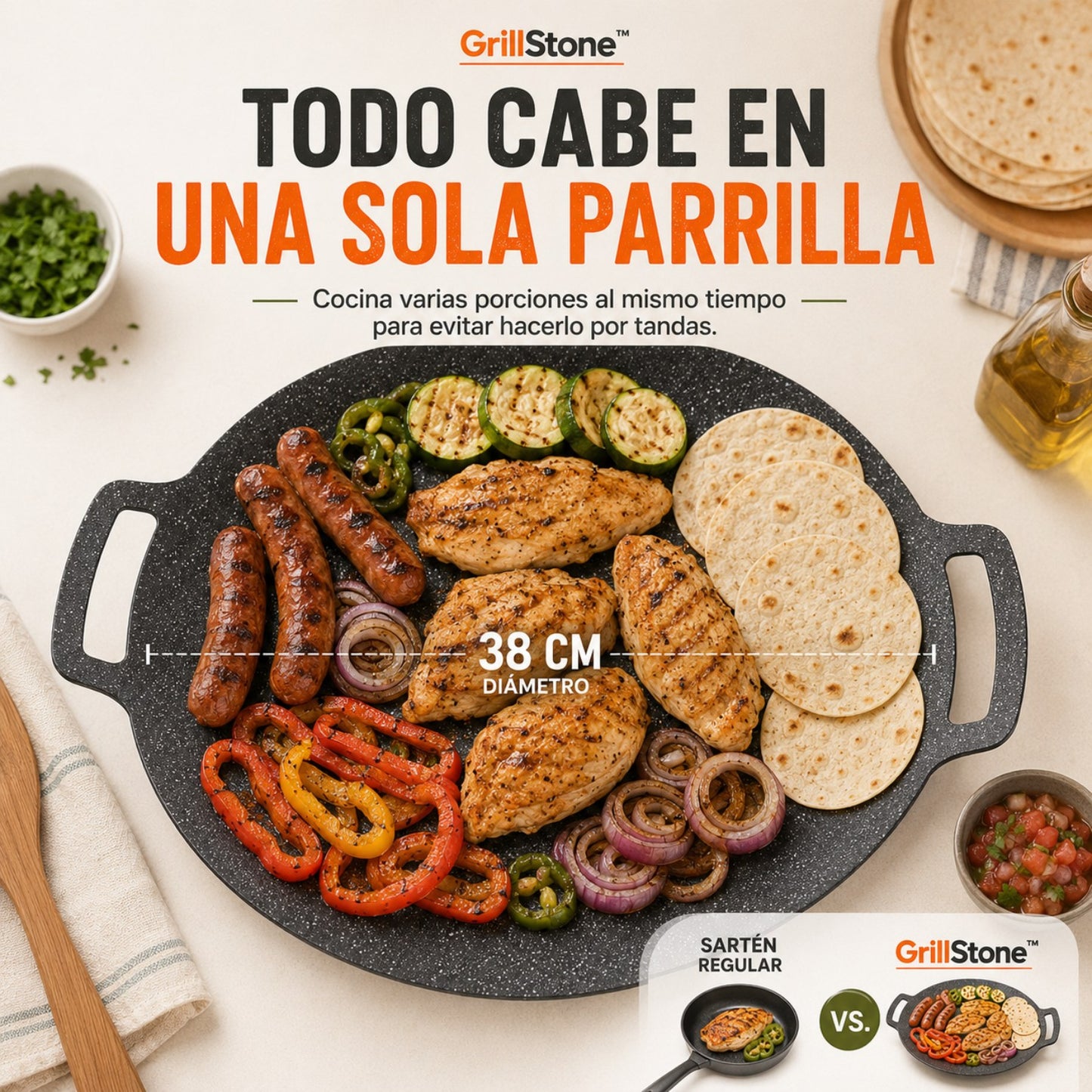GrillStone™ | Comal Antiadherente de 38 Cm