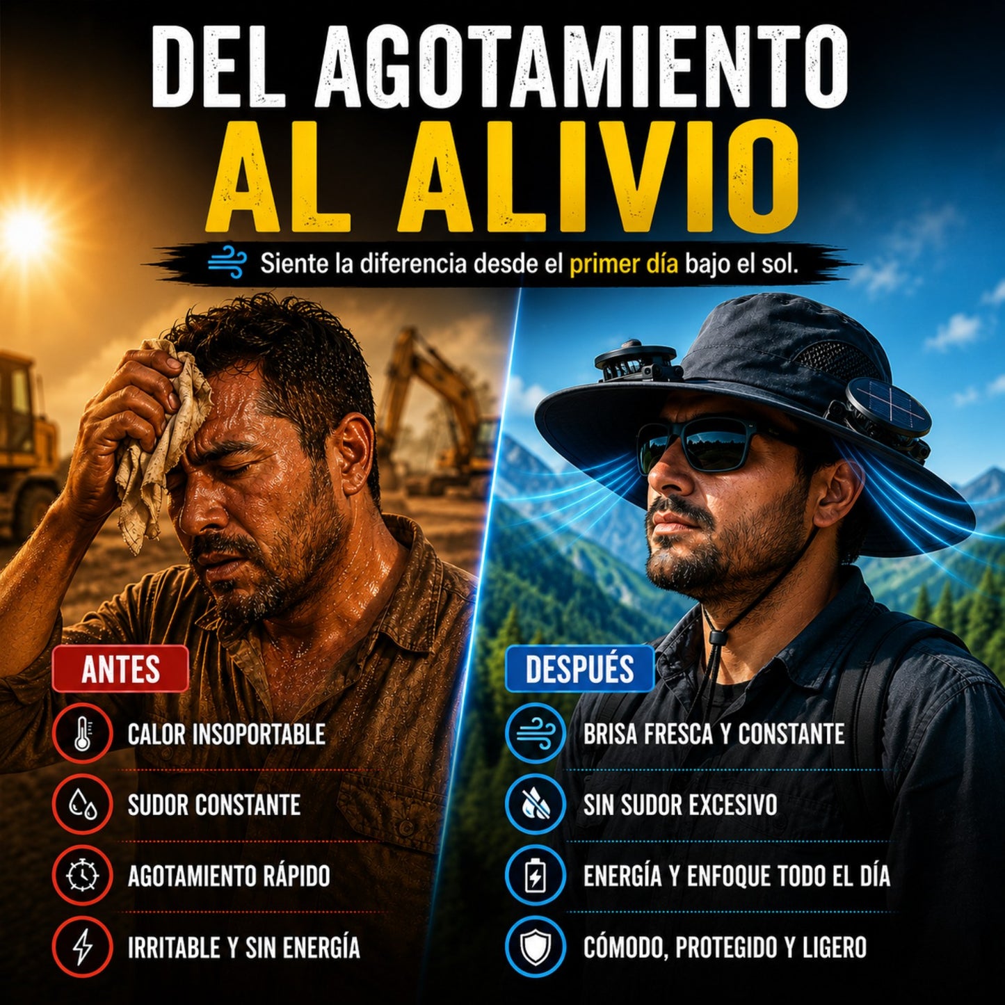 BrisaGo™ Sombrero con Ventilador Impermeable