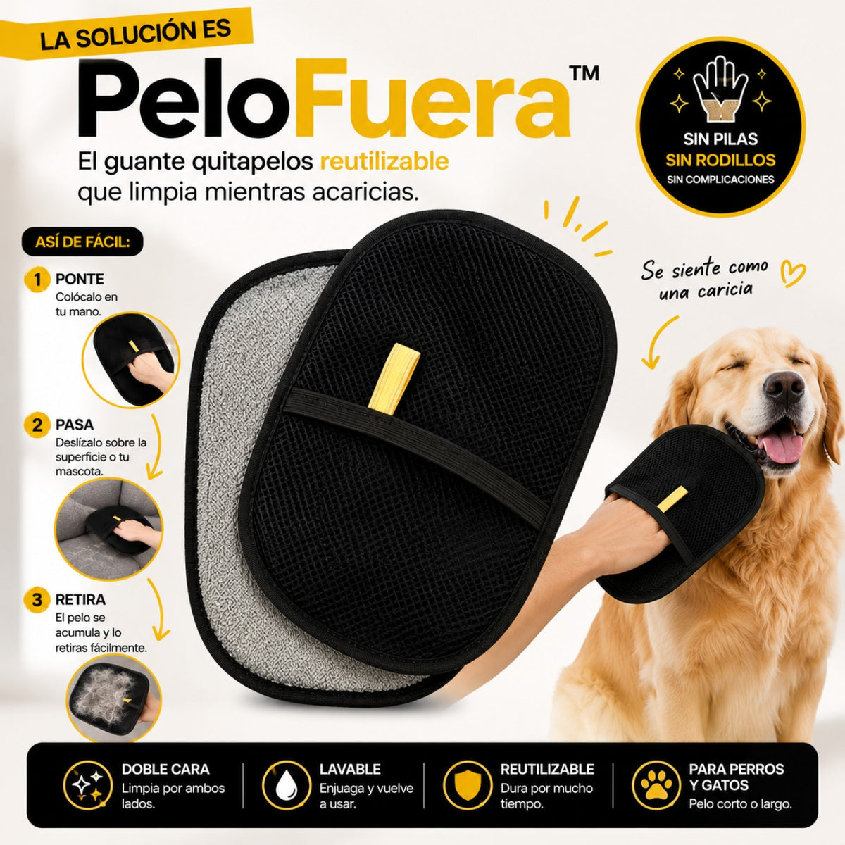 PeloFuera™ | Quita Pelo de Mascotas de Sofá, Ropa y Auto