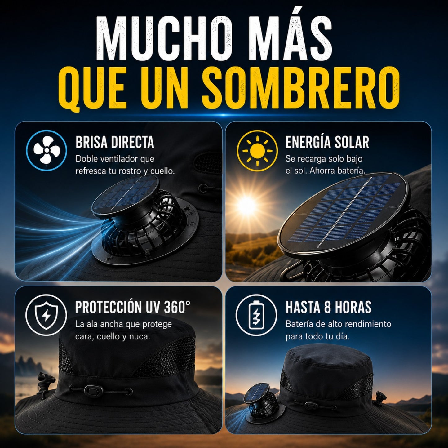 BrisaGo™ Sombrero con Ventilador Impermeable