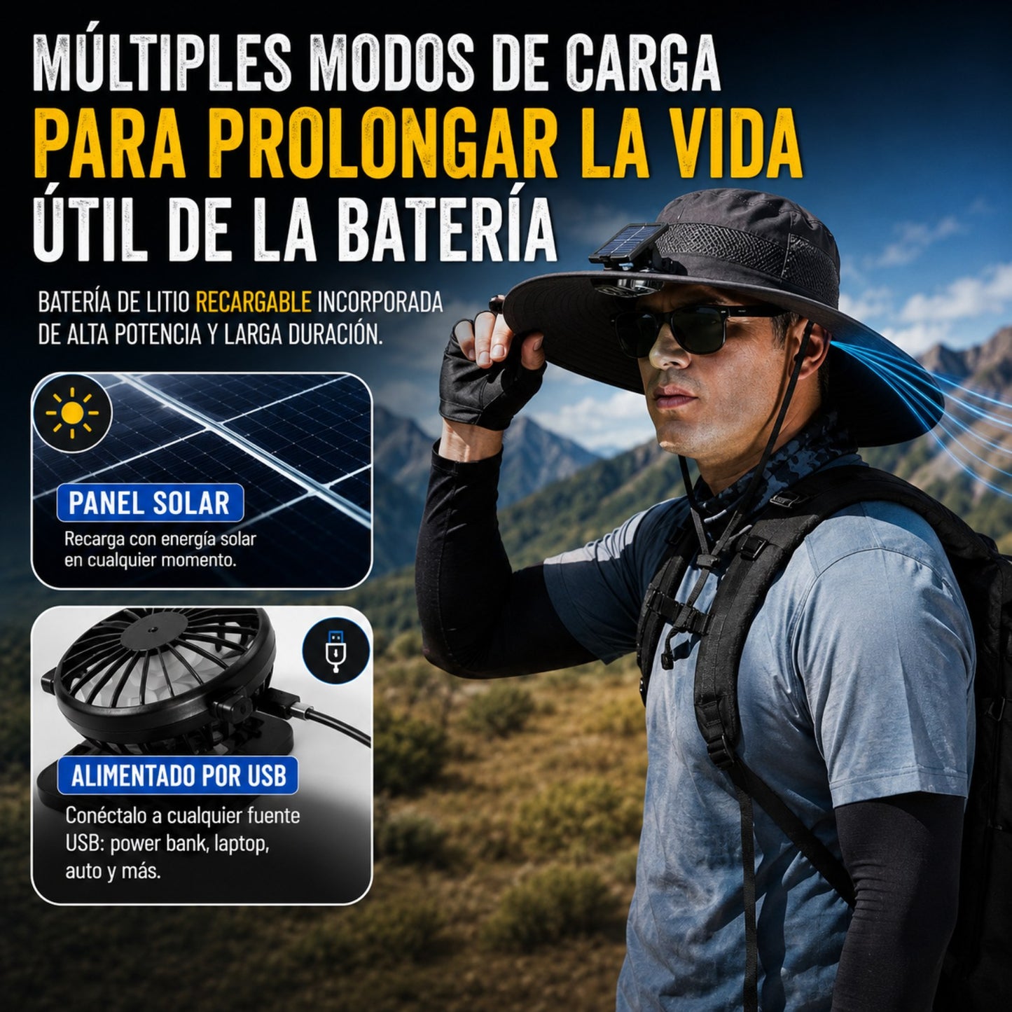 BrisaGo™ Sombrero con Ventilador Impermeable