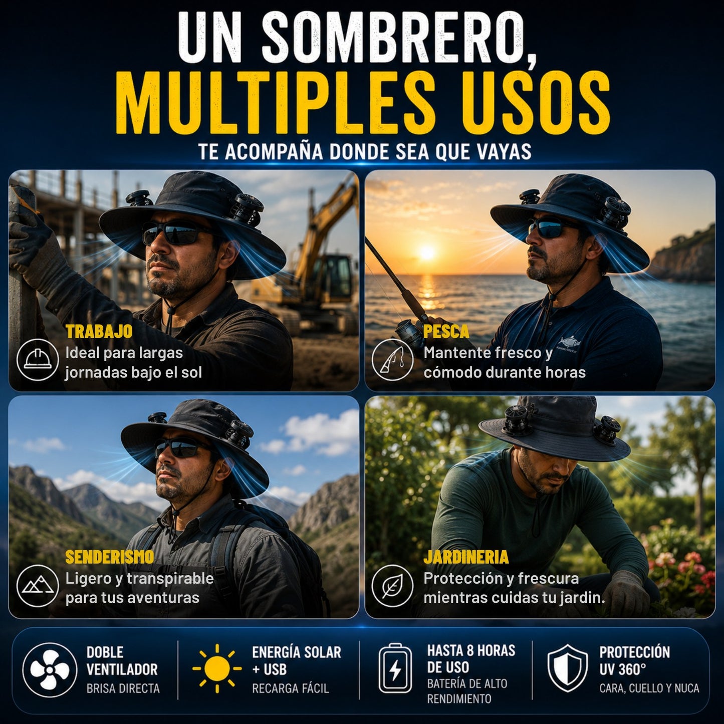 BrisaGo™ Sombrero con Ventilador Impermeable
