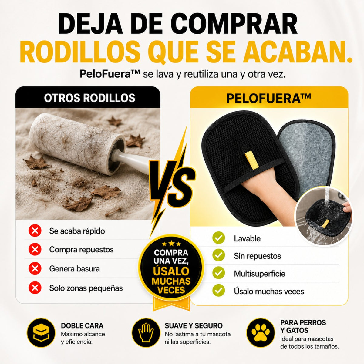 PeloFuera™ | Quita Pelo de Mascotas de Sofá, Ropa y Auto