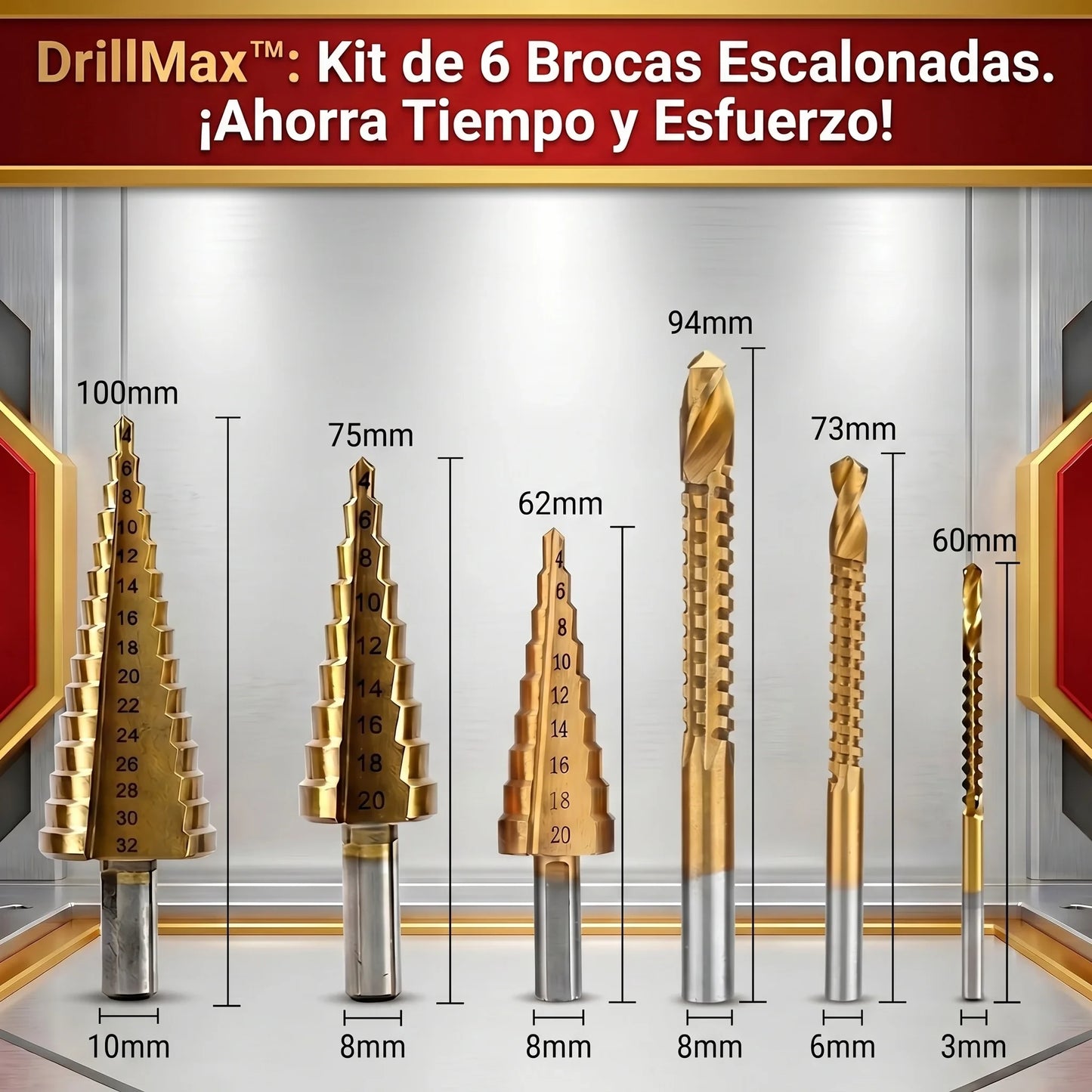 DrillMax™ Kit de 6 Brocas Escalonadas - Perforaciones Limpias y Precisas